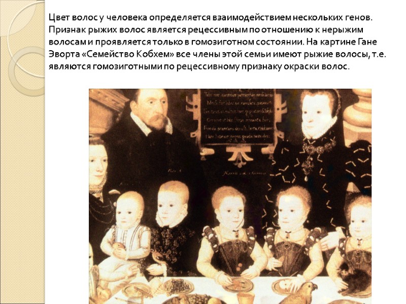 Цвет волос у человека определяется взаимодействием нескольких генов. Признак рыжих волос является рецессивным по